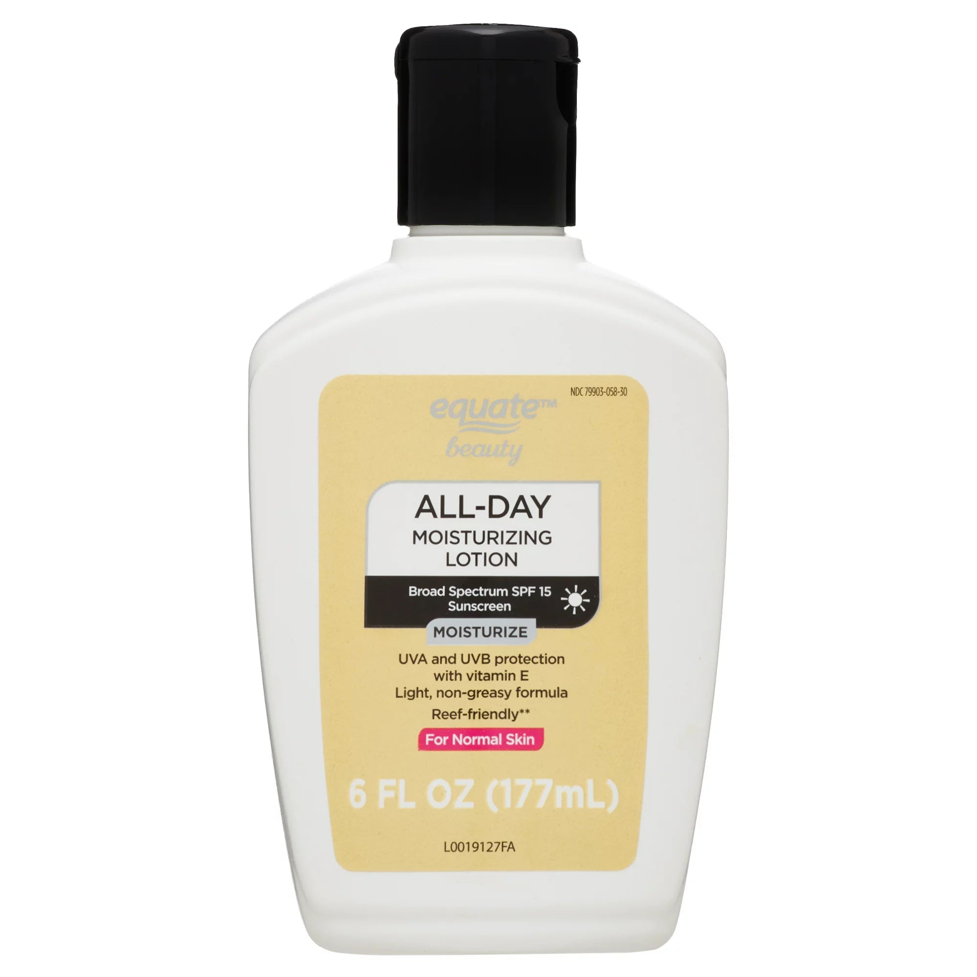 Equate Beauty All Day Moisturizing Sunscreen Lotion for Normal Skin Broad Spectrum SPF 15, 6 Fl oz Equate Beauty All Day Moisturizing Sunscreen Lotion for Normal Skin Broad Spectrum SPF 15, 6 Fl oz