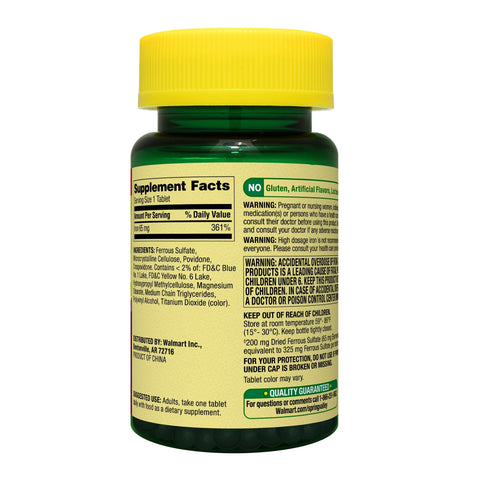 Spring Valley Iron Tablets 65 mg, 200 Count – Supports Red Blood Cell Formation, Gluten-Free, Lactose-Free