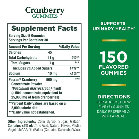 Nature’s Bounty Cranberry Gummies, 500 mg, Cran-Raspberry Flavor, 150 Ct
