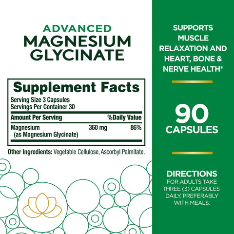 Nature’s Bounty Advanced Magnesium Glycinate Supplement, 360mg, 90 Ct