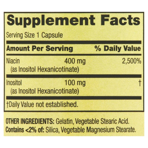 Spring Valley Niacin Inositol Hexanicotinate Metabolism Support Dietary Supplement Capsules, 500 mg, 60 Count