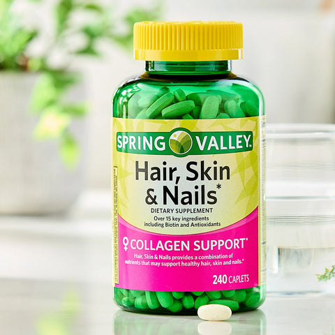 Spring Valley Hair, Skin & Nails Caplets Dietary Supplement, 240 Count