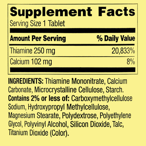Spring Valley Vitamin B1 Tablets Dietary Supplement, 250 mg, 100 Count