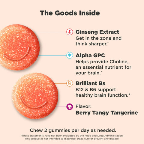 OLLY Laser Focus Gummy – Cognitive Support Supplement – Berry Tangerine – 36 Ct