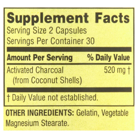 Spring Valley Activated Charcoal Dietary Supplement, 520 mg, 60 Capsules