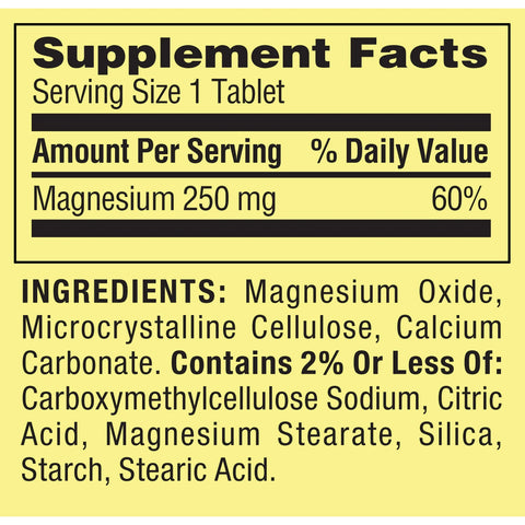 Spring Valley Magnesium Bone & Muscle Health Dietary Supplement Tablets, 250 mg, 100 Count