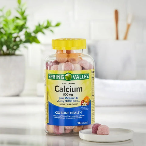 Spring Valley Calcium 500 mg Plus Vitamin D 25 mcg Bone Health Dietary Supplement Gummies, 100 Count