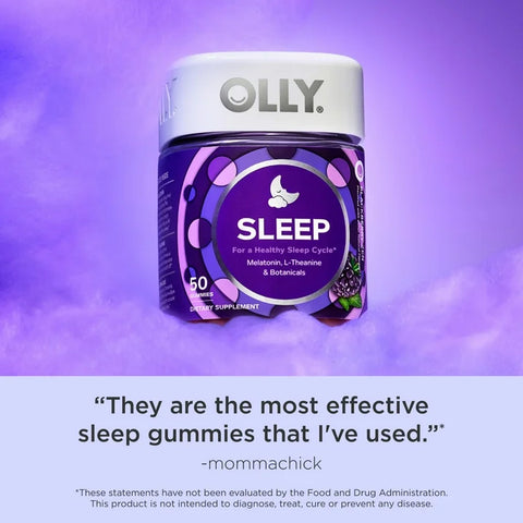 OLLY Sleep Gummy Supplement, 3mg Melatonin, L-Theanine, Chamomile, Passionflower, Blackberry Zen Flavor, 50,90 Gummies