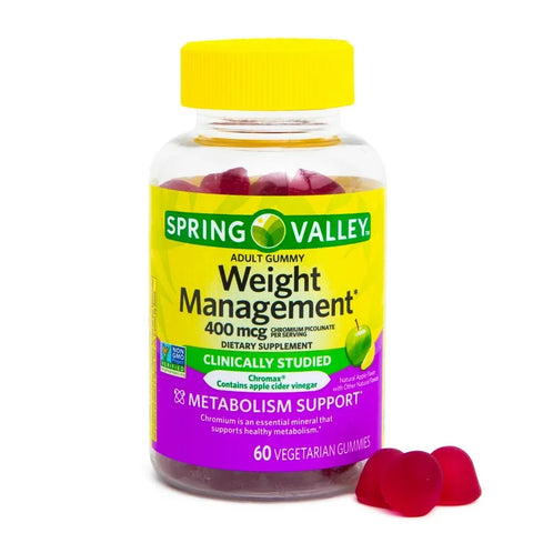 Spring Valley Non-GMO Weight Management Dietary Supplement Gummies, Apple, 400 mcg, 60 Count
