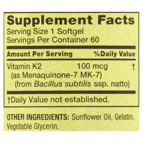 Spring Valley Vitamin K2 Supplement, 100 mcg, 60 Softgel Capsules