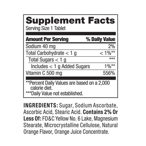 Spring Valley Vitamin C Chewable Tablets, Orange Flavor, 500 mg, 60 Count