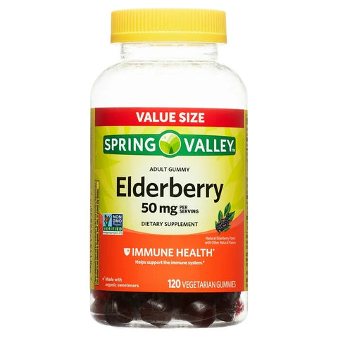 Spring Valley Adult Elderberry Gummies, 50mg, 120 Count – Immune Support, Non-GMO, Vegetarian