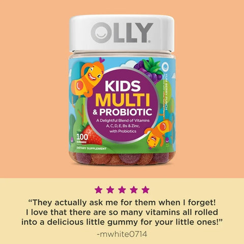 OLLY Kids Multivitamin & Probiotic Gummy, Berry Flavor, 100 Count