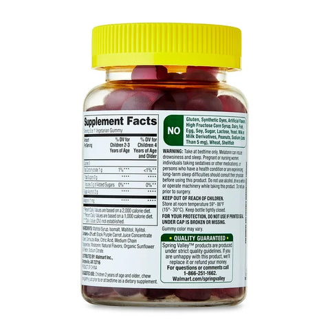 Spring Valley Zero Sugar Kids Melatonin Gummies, Sleep Support, 1 mg, Blackberry & Raspberry, 60 Count