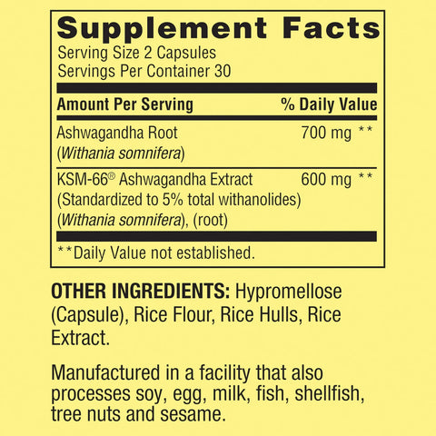 Spring Valley Extra Strength Ashwagandha Dietary Supplement, 1300 mg, 60 Vegetarian Capsules