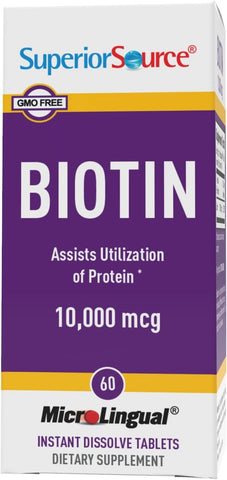 Superior Source Biotin 10,000 mcg MicroLingual Tablets, Quick Dissolve for Hair, Skin & Nails Support, 60 Count