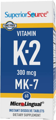Superior Source Vitamin K2 MK-7 (Menaquinone-7), 300 mcg, Quick Dissolve MicroLignual Tablets, 60 Count, Healthy Bones and Arteries, Immune & Cardiovascular Support, Assists Protein Synthesis