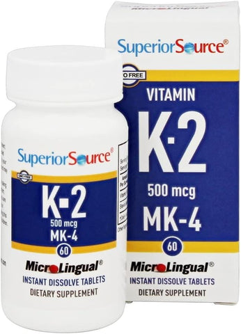 Superior Source Vitamin K2 MK-4 500mcg, Quick Dissolve MicroLingual Tablets, 60 Count – Bone, Artery & Immune Support