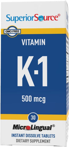 Superior Source Vitamin K1 500mcg MicroLingual Tablets - Supports Healthy Bones, Arteries, & Blood Health - 100 Tablets
