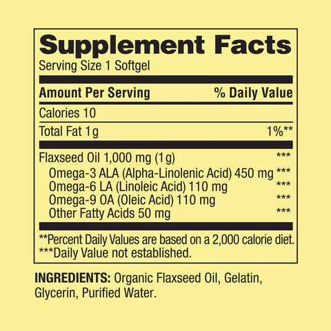 Spring Valley Flaxseed Oil Softgels Dietary Supplement, 1,000 mg, 100 Count