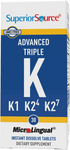 Superior Source Triple K 3-in-1 Vitamin K Supplement, MK-4, MK-7, & K1, 500 mcg, 30 Quick Dissolve MicroLingual Tablets – Healthy Bones, Arteries, Immune & Cardiovascular Support, Non-GMO, Gluten-Free