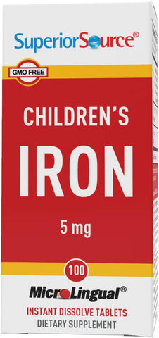 Superior Source Children's Iron 5mg MicroLingual Tablets, 100 Count - Non-GMO, Gluten-Free, Supports Red Blood Cells