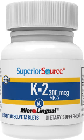 Superior Source Vitamin K2 MK-7 (Menaquinone-7), 300 mcg, Quick Dissolve MicroLignual Tablets, 60 Count, Healthy Bones and Arteries, Immune & Cardiovascular Support, Assists Protein Synthesis