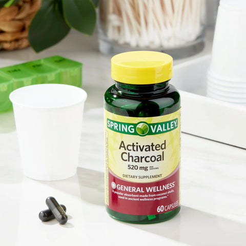 Spring Valley Activated Charcoal Dietary Supplement, 520 mg, 60 Capsules