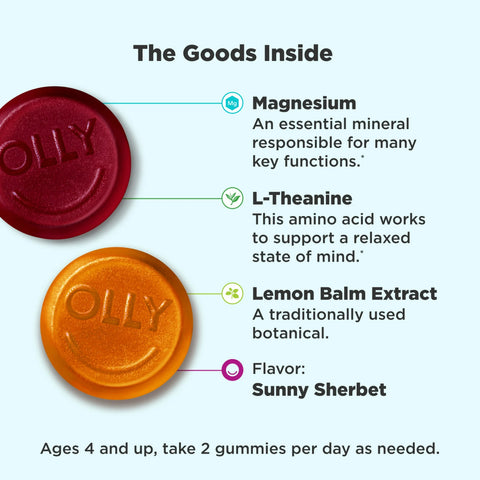 OLLY Kids Chillax Gummy Supplement, Magnesium, L-Theanine, Sherbet Flavor, 50 Ct