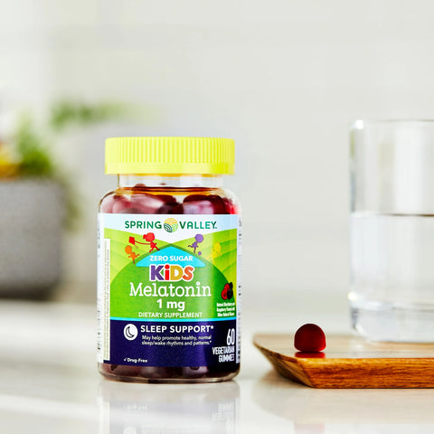Spring Valley Zero Sugar Kids Melatonin Gummies, Sleep Support, 1 mg, Blackberry & Raspberry, 60 Count
