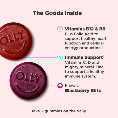 OLLY Men's Multivitamin Gummy, Vitamins A, C, D, E, B, Zinc, Blackberry Flavor, 90 Ct