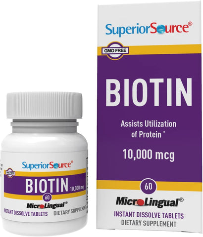 Superior Source Biotin 10,000 mcg MicroLingual Tablets, Quick Dissolve for Hair, Skin & Nails Support, 60 Count