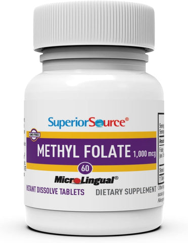Superior Source Methylfolate 5-MTHF 1000 mcg, Quick Dissolve MicroLingual Tablets, 60 Ct, Non-GMO, Gluten-Free