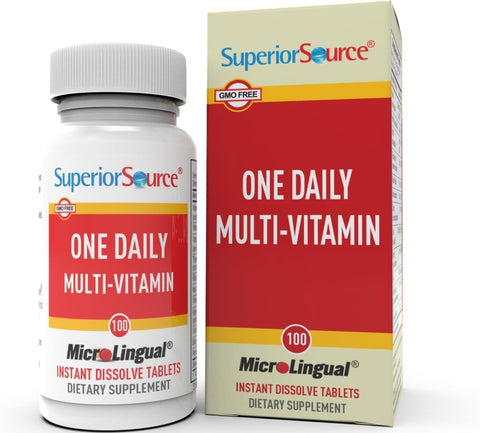 Superior Source One Daily Multi-Vitamin, Quick Dissolve MicroLingual Tablets, 100 Ct | Vitamins A, C, D3, E, B12 & B Complex | Stress, Heart & Immune Support | Non-GMO, Gluten-Free, Made in USA