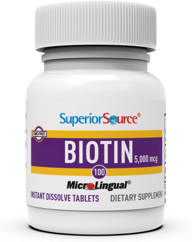 Superior Source Biotin 10,000 mcg - Quick Dissolve Tablets for Hair, Skin & Nail Health, Non-GMO, 60 Count