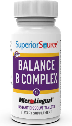 Superior Source B Complex with Folic Acid & Biotin | Instant Dissolve MicroLingual Tablets | Energy & Heart Support | 60 Ct