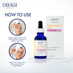 Obagi Professional C Serum 20%, Vitamin C Facial Serum with Concentrated 20% L Ascorbic Acid for Normal to Oily Skin, 1.0 Fl Oz