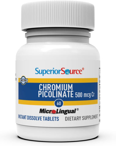 Superior Source Chromium 500 mcg MicroLingual Tablets, 100 Count – Supports Healthy Metabolism & Blood Sugar