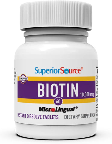 Superior Source Biotin 10,000 mcg MicroLingual Tablets, Quick Dissolve for Hair, Skin & Nails Support, 60 Count