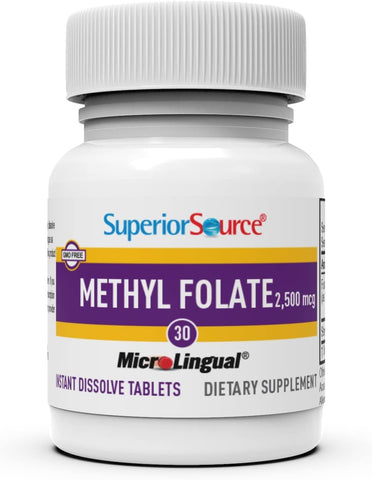 Superior Source Methylfolate 5-MTHF 2,500 mcg, Quick Dissolve Microlingual Tablets for Heart Health & Prenatal, 30 Ct