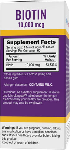 Superior Source Biotin 10,000 mcg MicroLingual Tablets, Quick Dissolve for Hair, Skin & Nails Support, 60 Count