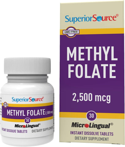 Superior Source Methylfolate 5-MTHF 2,500 mcg, Quick Dissolve Microlingual Tablets for Heart Health & Prenatal, 30 Ct
