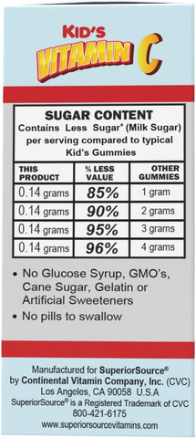Superior Source Kid’s Vitamin C 125mg, Clean Melts, Quick Dissolve Tablets, Immune Support, Non-GMO, 90 Ct, Orange