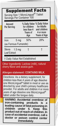 Superior Source Children's Iron 5mg MicroLingual Tablets, 100 Count - Non-GMO, Gluten-Free, Supports Red Blood Cells
