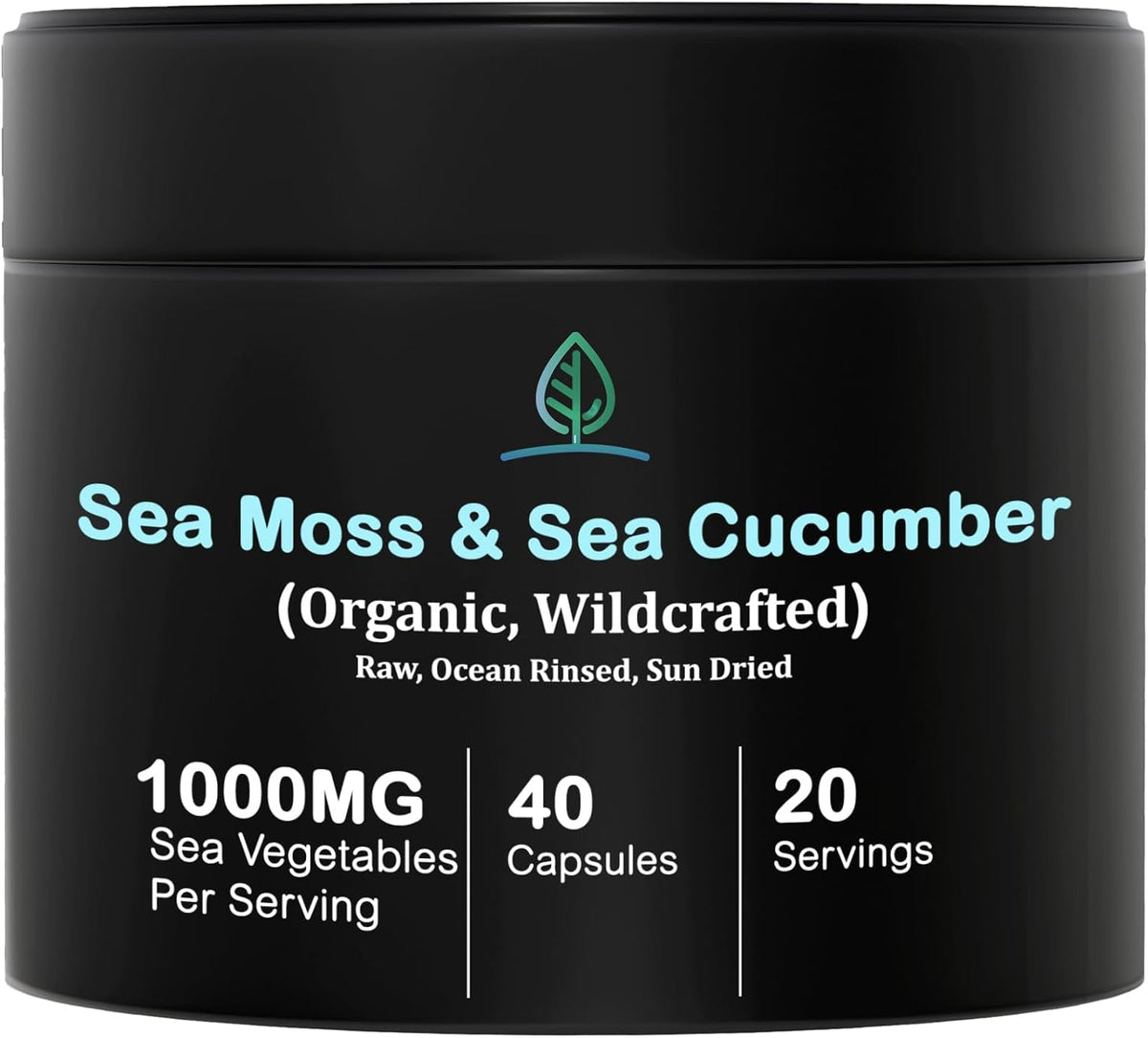 Holistic Bin Purple Sea Moss & Sea Cucumber Supplement — Wildcrafted Raw Sea Moss Capsules | 500mg Sea Vegetables Per Serving