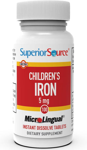 Superior Source Children's Iron 5mg MicroLingual Tablets, 100 Count - Non-GMO, Gluten-Free, Supports Red Blood Cells