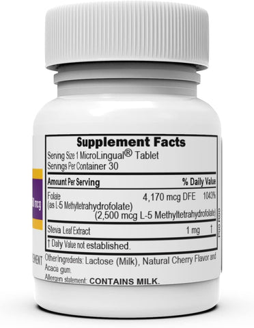 Superior Source Methylfolate 5-MTHF 2,500 mcg, Quick Dissolve Microlingual Tablets for Heart Health & Prenatal, 30 Ct