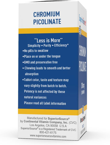 Superior Source Chromium 200 mcg Quick Dissolve Tablets, 100 Count – Supports Healthy Metabolism & Blood Sugar