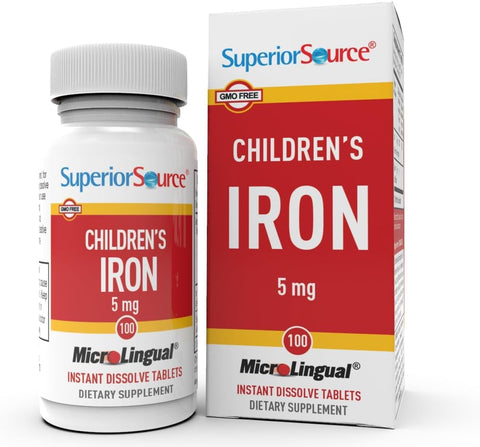 Superior Source Children's Iron 5mg MicroLingual Tablets, 100 Count - Non-GMO, Gluten-Free, Supports Red Blood Cells