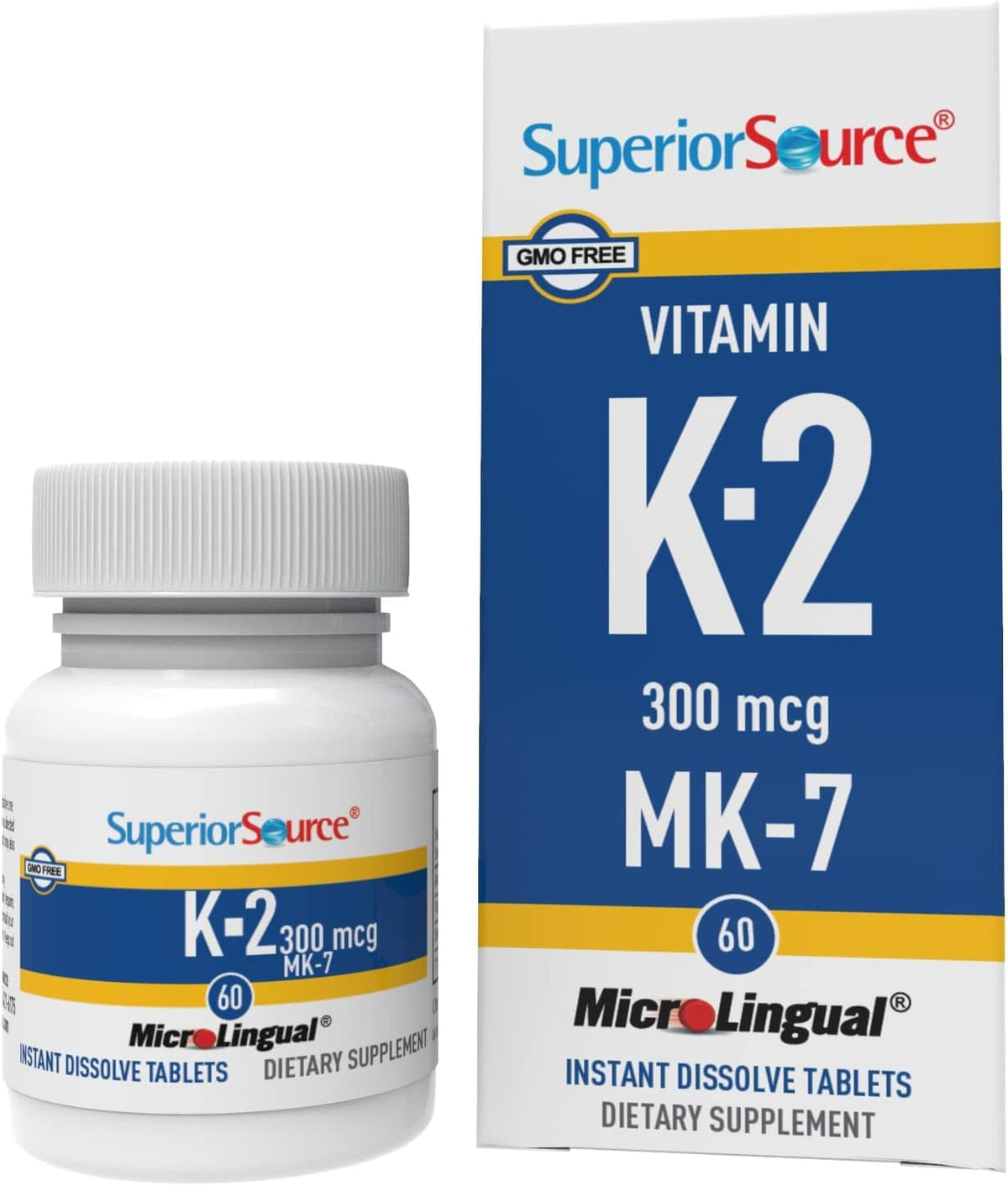 Superior Source Vitamin K2 MK-7 (Menaquinone-7), 300 mcg, Quick Dissolve MicroLignual Tablets, 60 Count, Healthy Bones and Arteries, Immune & Cardiovascular Support, Assists Protein Synthesis
